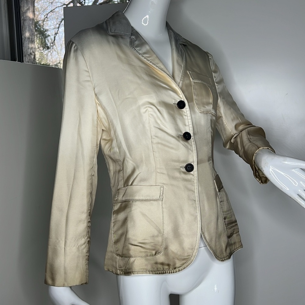 Prada 100% Silk Sz 44 Cream Beige Gray Graduated Ombré Blazer Jacket - Picture 4 of 14